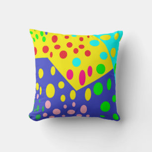 Bright yellow blue green spots dots designed throw pillow