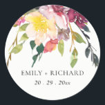 BRIGHT YELLOW BLUSH BURGUNDY FLORAL BUNCH WEDDING CLASSIC ROUND STICKER<br><div class="desc">If you need any further customisation please feel free to message me on yellowfebstudio@gmail.com.</div>