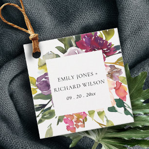 BRIGHT YELLOW BLUSH BURGUNDY FLORAL BUNCH WEDDING FAVOUR TAGS