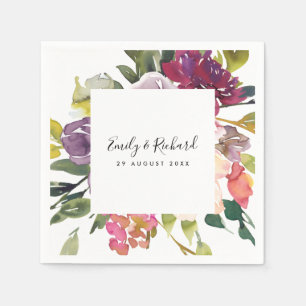BRIGHT YELLOW BLUSH BURGUNDY FLORAL BUNCH WEDDING NAPKIN