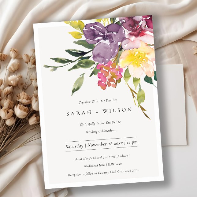 Bright Yellow Blush Burgundy Floral Wedding Invite (Creator Uploaded)