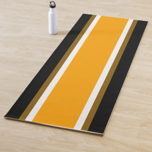 Bright Yellow Brown White Black Racing Stripes Yoga Mat