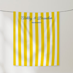Bright Yellow Cabana Stripe Personalized Wedding Tapestry