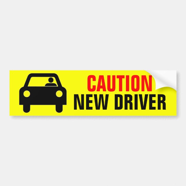 Bright Yellow Caution New Driver Bumper Sticker (Front)