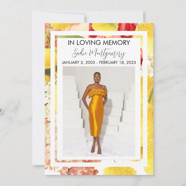 Bright Yellow Colourful funeral program (Front)