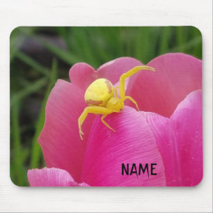 Bright Yellow Crab Spider Pink Tulip Your Name Mouse Pad