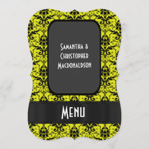 Bright yellow damask formal wedding menu