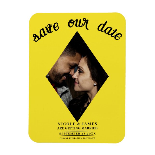 Bright Yellow Diamond Photo Wedding Save the Date Magnet (Vertical)