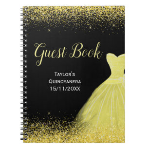 Bright Yellow Dress Faux Glitter Quinceanera Notebook
