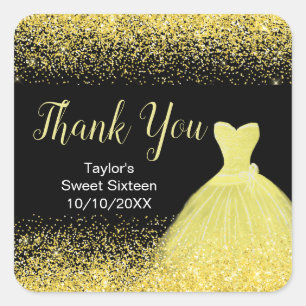 Bright Yellow Dress Faux Glitter Sweet 16 Birthday Square Sticker