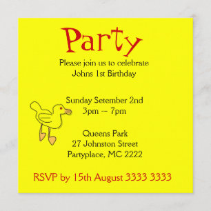 Bright Yellow Duckies Invitations de fête d'annive