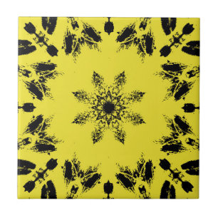 Bright yellow ebony black star flower geometric tile