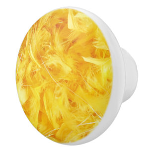 Bright Yellow Feathers Ceramic Knob