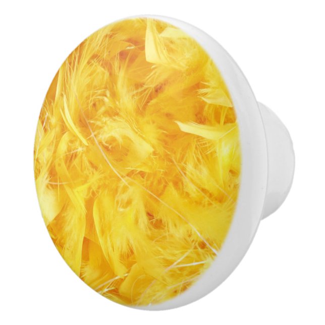 Bright Yellow Feathers Ceramic Knob (Right)