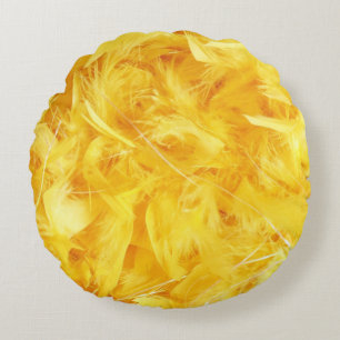 Bright Yellow Feathers Round Pillow