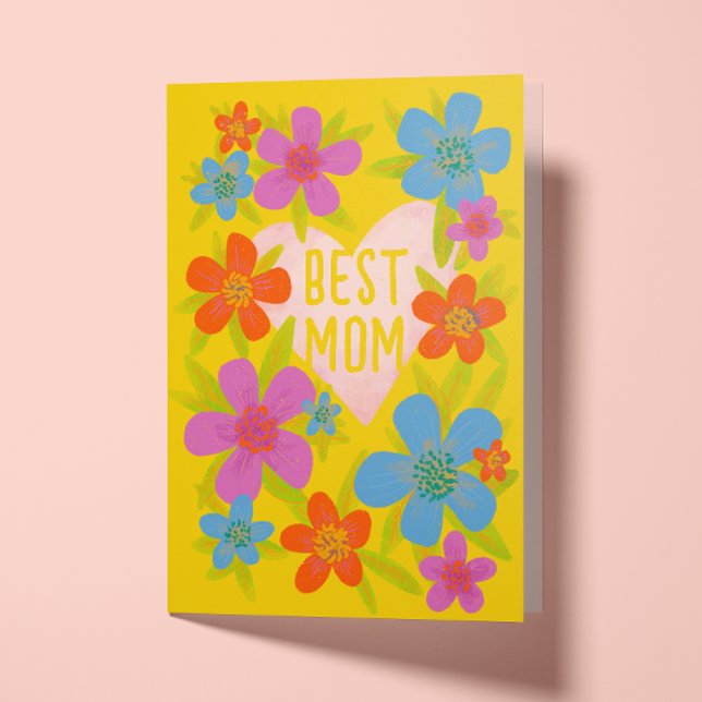 Bright Yellow Floral Best Mom Mothers Day Card (Creator Uploaded)