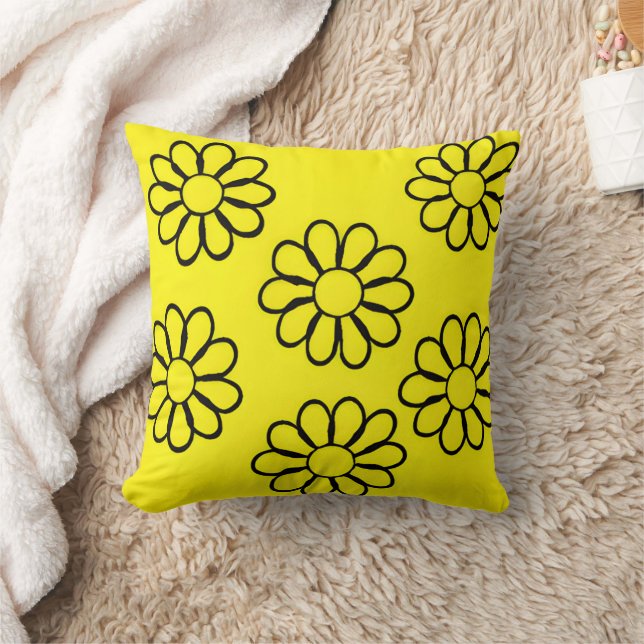 Bright Yellow Floral Nursery Art Throw Pillow (Blanket)