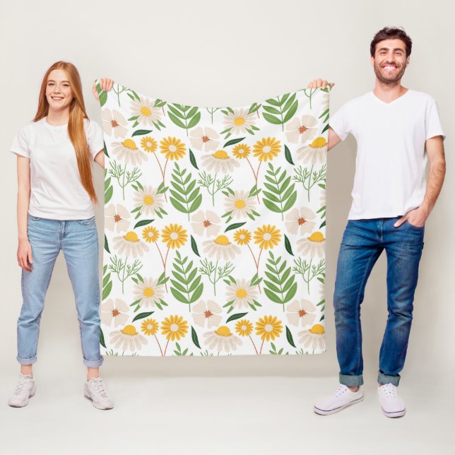 Bright Yellow Floral Pattern Fleece (3 Sizes) Blanket (In Situ)