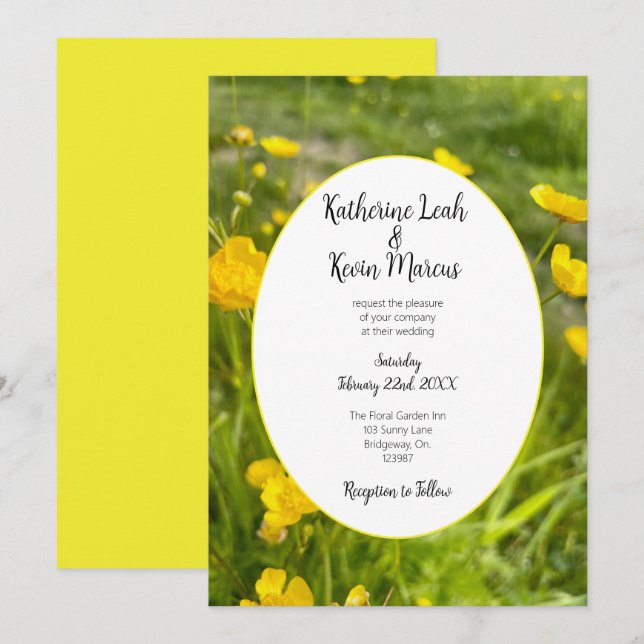 Bright Yellow Floral Wedding  Invitation (Front/Back)