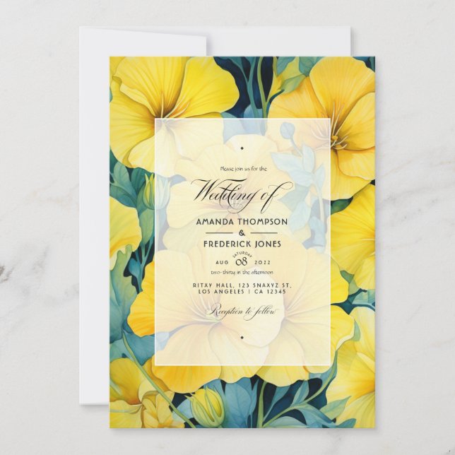  Bright Yellow Floral Wedding Invitation (Front)