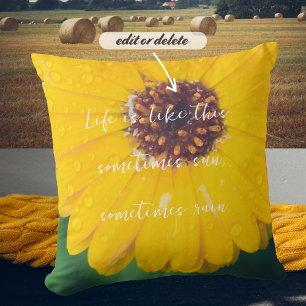 Bright yellow flower after rain throw pillow