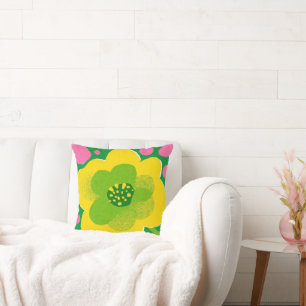 Bright Yellow Flower Bold Floral Throw Pillow