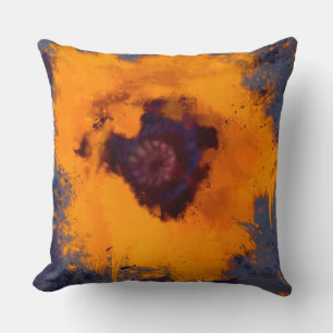 Bright Yellow Flower Painting Blue Grey Background Throw Pillow