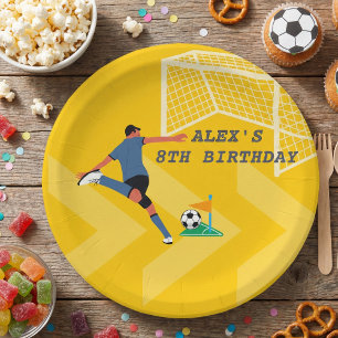 Bright Yellow Fun Soccer Player Goal Birthday Paper Plate