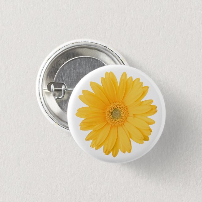 Bright Yellow Gerbera Daisy Flower 1 Inch Round Button (Front & Back)