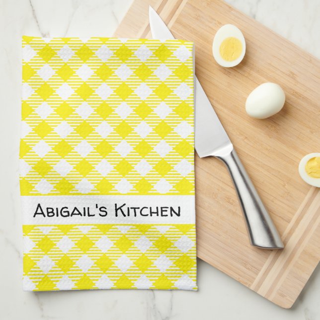 Bright Yellow Gingham Buffalo Check  Kitchen Towel (Quarter Fold)