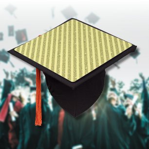 Bright Yellow Glitter Style Vertical Stripes Graduation Cap Topper