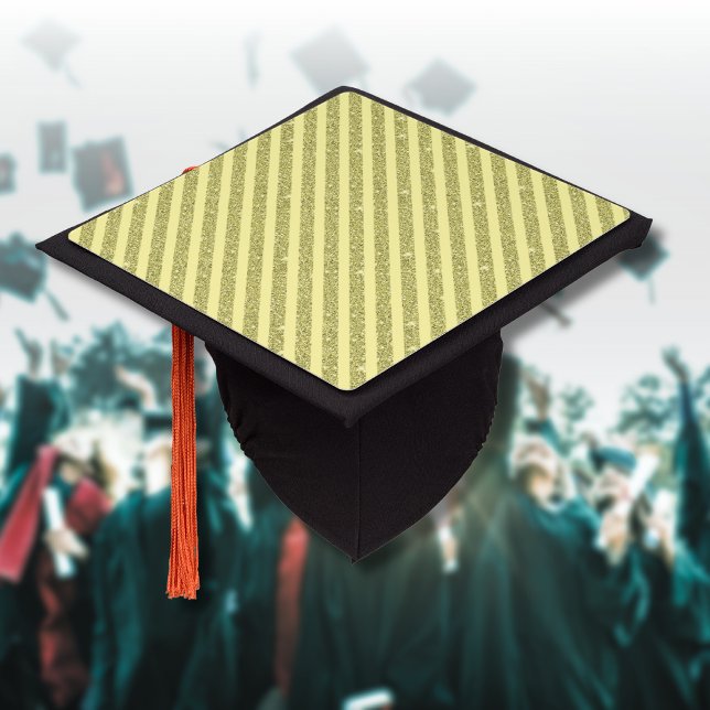 Bright Yellow Glitter Style Vertical Stripes Graduation Cap Topper (Creator Uploaded)
