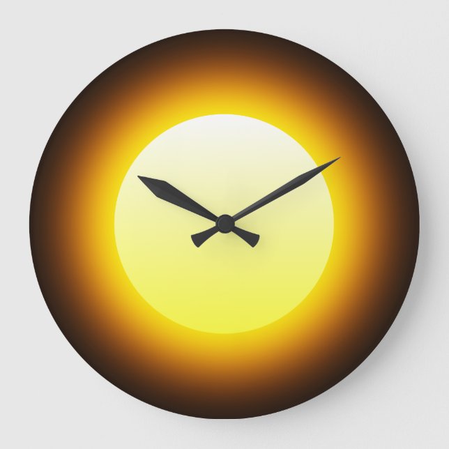 Bright Yellow Glowing Sun on Black Large Clock (Front)