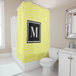 Bright Yellow Greek Key Black White Monogram