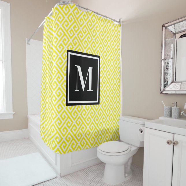 Bright Yellow Greek Key Black White Monogram (In Situ)