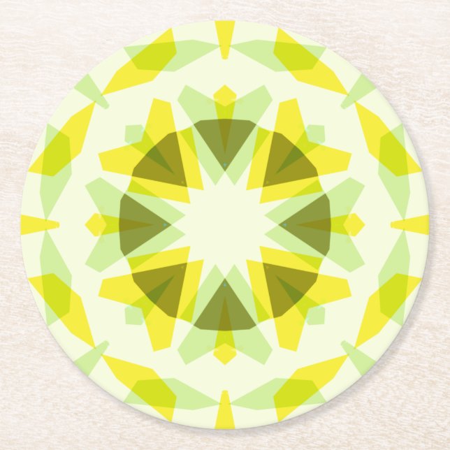 Bright Yellow Green Star Dopamine Decor Kitsch Art Round Paper Coaster (Front)