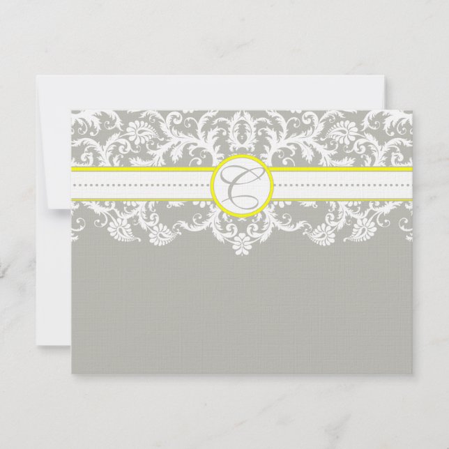Bright Yellow &  Grey Damask Response Cards (Front)