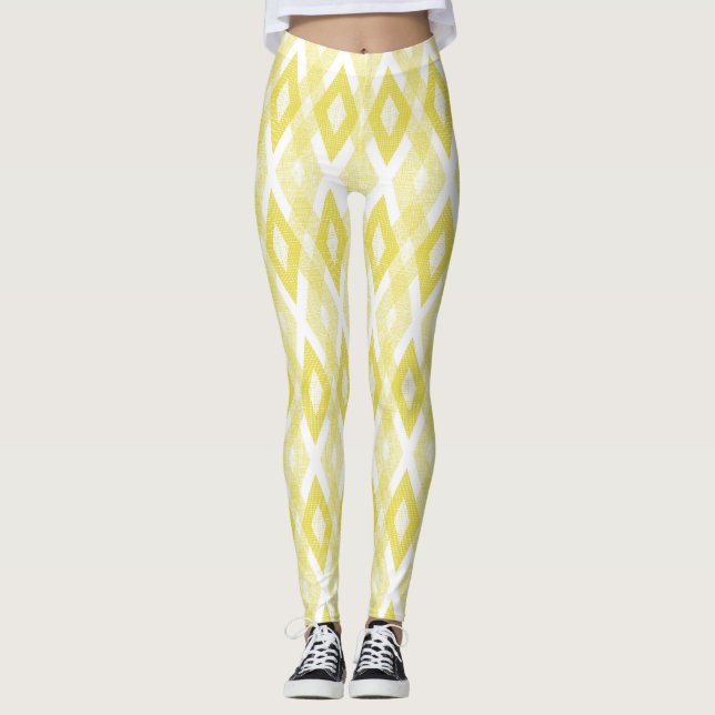 Bright Yellow Grunge Harlequin Pattern Leggings (Front)