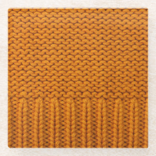 Bright yellow: handmade knitted texture. glass coaster