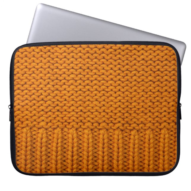 Bright yellow: handmade knitted texture. laptop sleeve (Front)