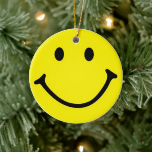 Bright Yellow Happy Smiling Face Ceramic Ornament