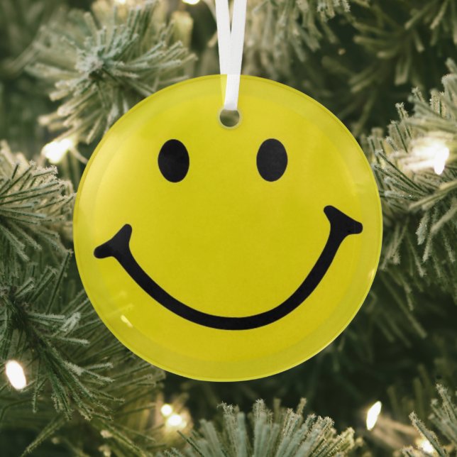 Bright Yellow Happy Smiling Face  Glass Ornament (Insitu)