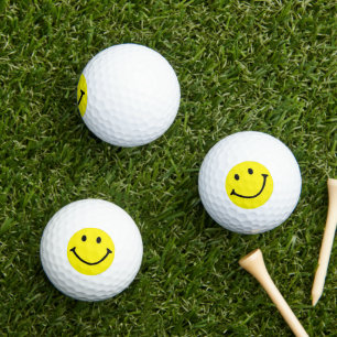Bright Yellow Happy Smiling Face  Golf Balls