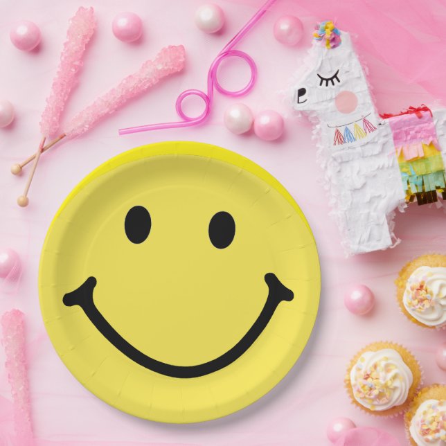 Bright Yellow Happy Smiling Face  Paper Plate (Party)
