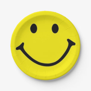 Bright Yellow Happy Smiling Face Paper Plate