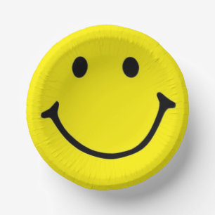 Bright Yellow Happy Smiling Face  Paper Plate