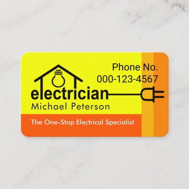 Bright Yellow Home Electrician Bulb Wiring Business Card (Front)