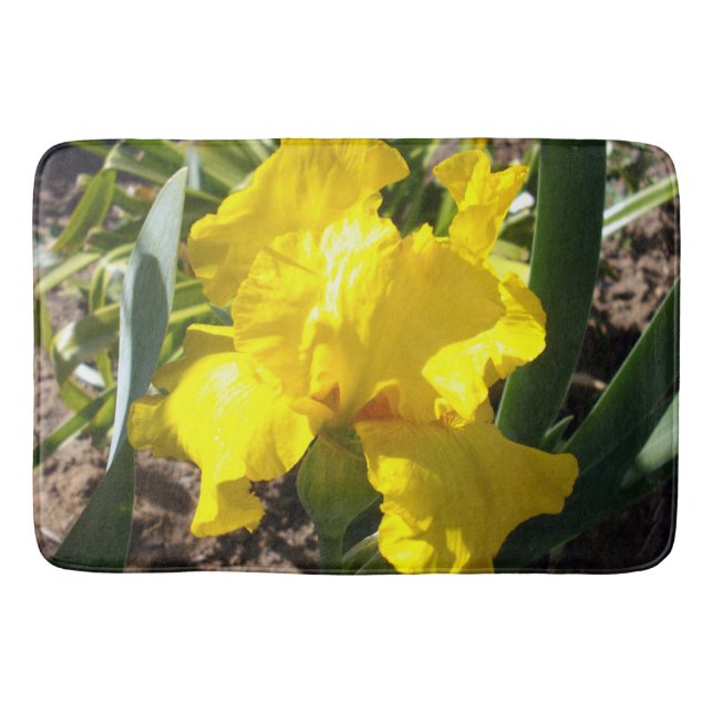 Bright Yellow Iris Flower, Memory Foam Bathmat (Front)