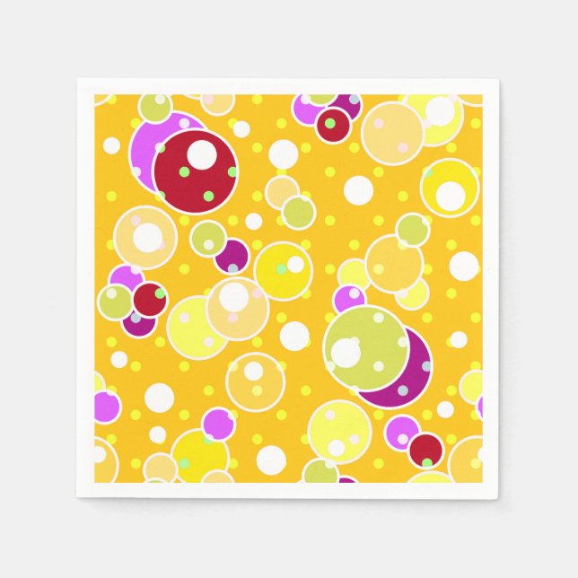 Bright yellow kids fun bubbles circles birthday cu napkin (Front)