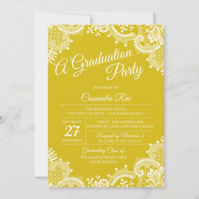Bright Yellow Lace Graduation Party Invitation (Front)